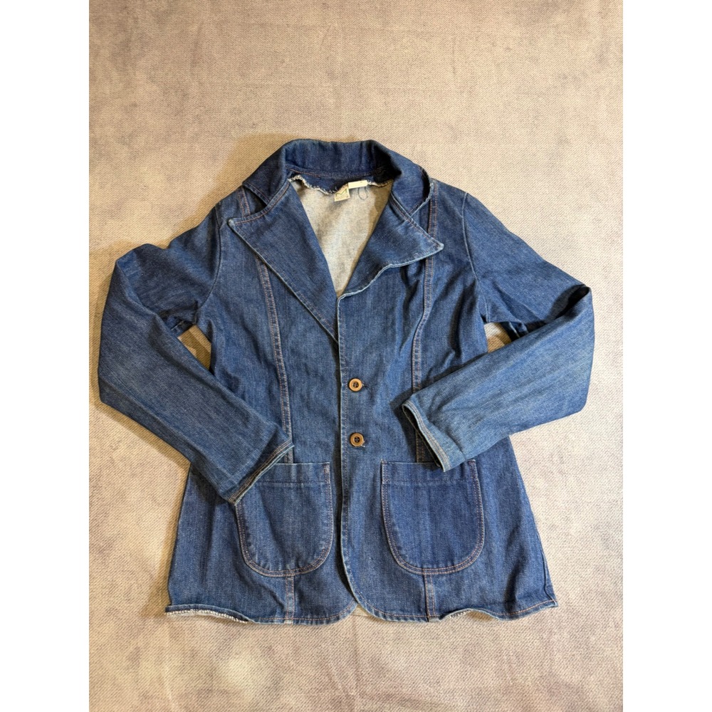 Vintage Maverick Denim Blazer Jacket Medium Wash Cotton 70s Style 8MB3 L